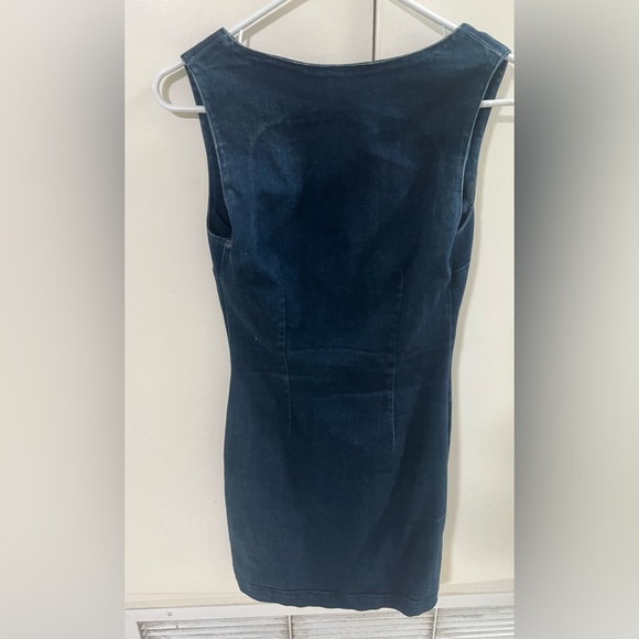 Vintage Bettina Liano Y2K 90s Sexy Mini Denim Body Con Dress Front Zipper sz 4 - Picture 2 of 6